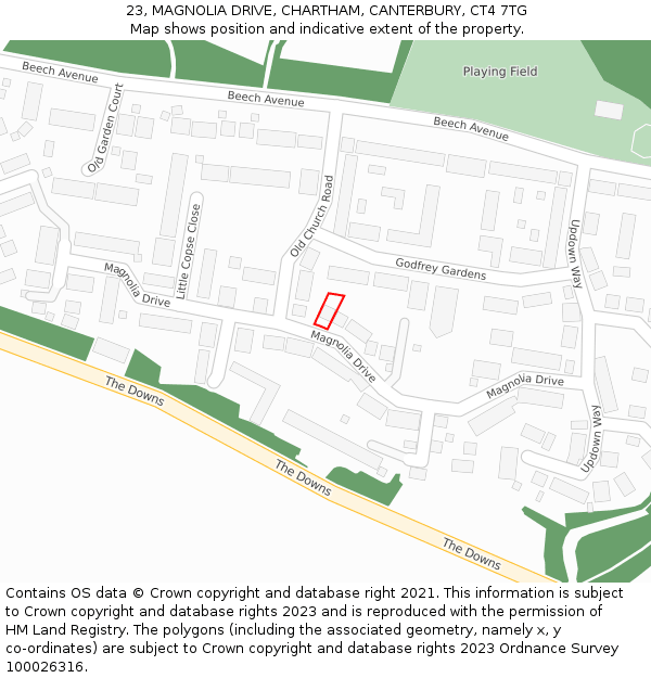 23, MAGNOLIA DRIVE, CHARTHAM, CANTERBURY, CT4 7TG: Location map and indicative extent of plot