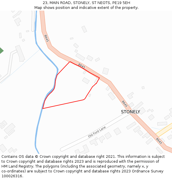 23, MAIN ROAD, STONELY, ST NEOTS, PE19 5EH: Location map and indicative extent of plot