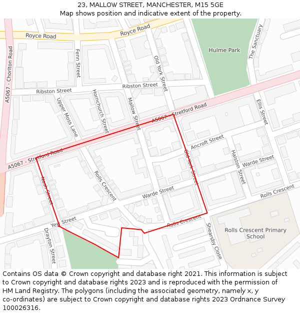 23, MALLOW STREET, MANCHESTER, M15 5GE: Location map and indicative extent of plot