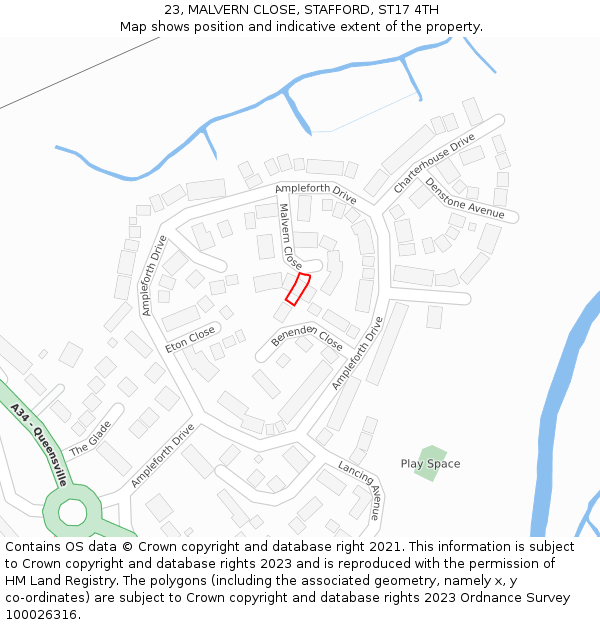 23, MALVERN CLOSE, STAFFORD, ST17 4TH: Location map and indicative extent of plot