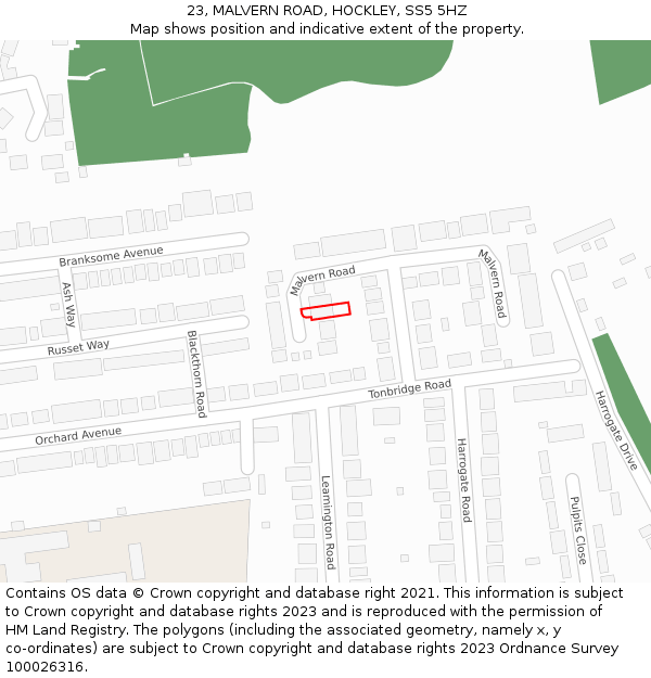 23, MALVERN ROAD, HOCKLEY, SS5 5HZ: Location map and indicative extent of plot