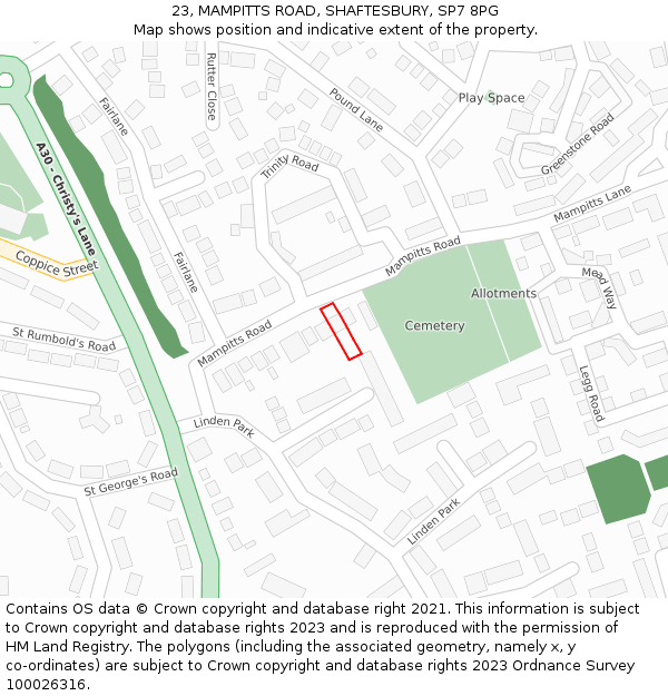 23, MAMPITTS ROAD, SHAFTESBURY, SP7 8PG: Location map and indicative extent of plot