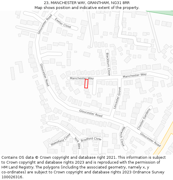 23, MANCHESTER WAY, GRANTHAM, NG31 8RR: Location map and indicative extent of plot