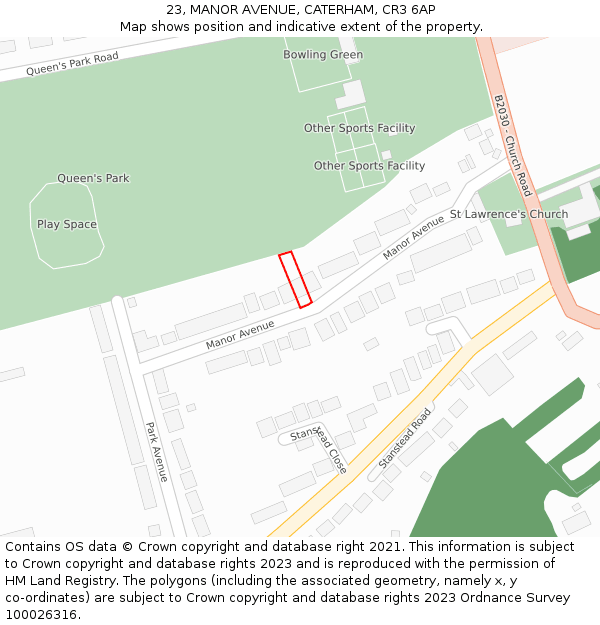 23, MANOR AVENUE, CATERHAM, CR3 6AP: Location map and indicative extent of plot