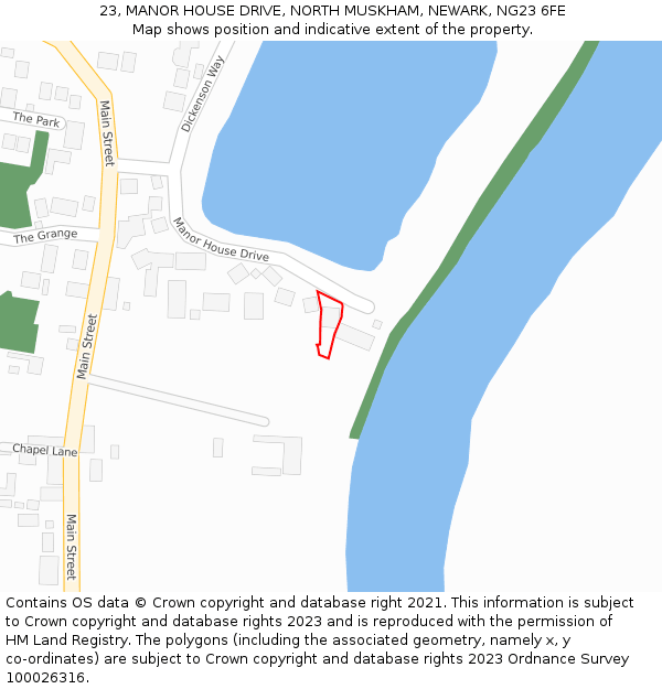 23, MANOR HOUSE DRIVE, NORTH MUSKHAM, NEWARK, NG23 6FE: Location map and indicative extent of plot