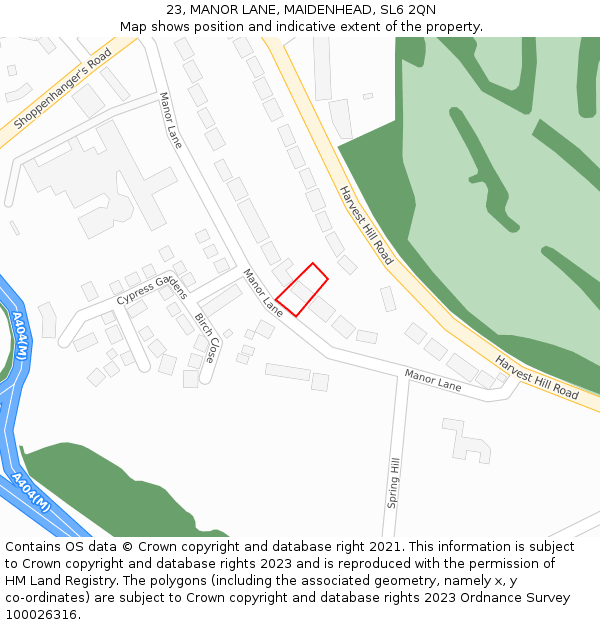 23, MANOR LANE, MAIDENHEAD, SL6 2QN: Location map and indicative extent of plot