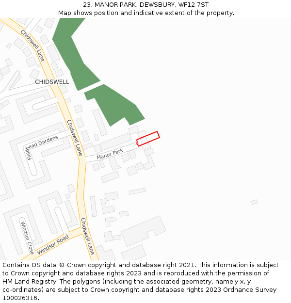23, MANOR PARK, DEWSBURY, WF12 7ST: Location map and indicative extent of plot