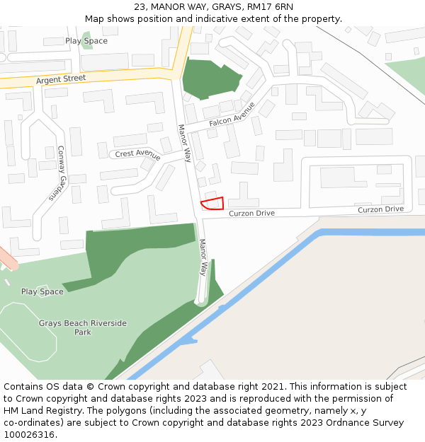 23, MANOR WAY, GRAYS, RM17 6RN: Location map and indicative extent of plot