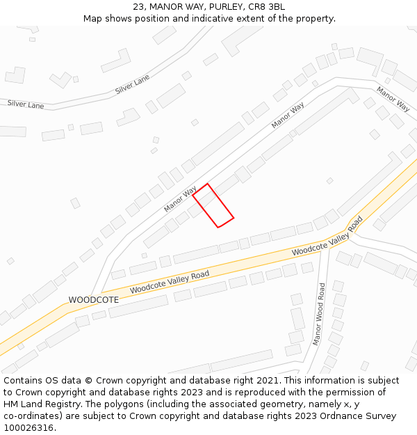 23, MANOR WAY, PURLEY, CR8 3BL: Location map and indicative extent of plot