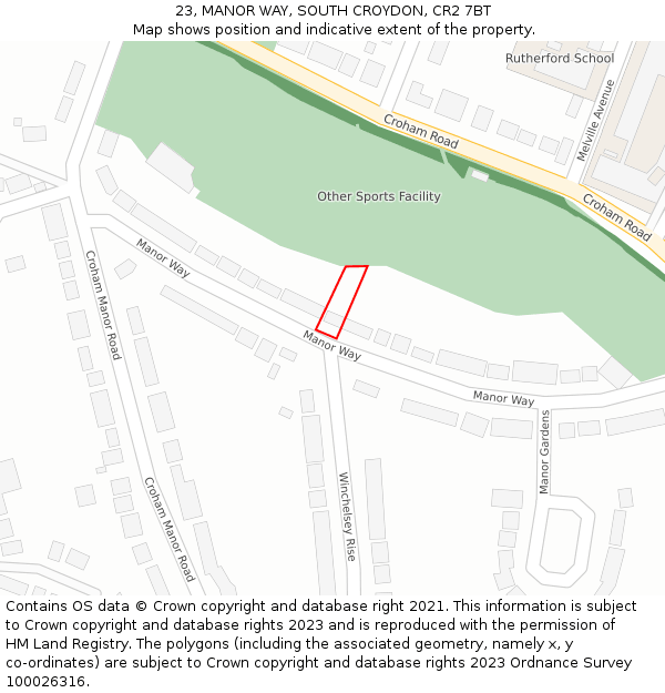 23, MANOR WAY, SOUTH CROYDON, CR2 7BT: Location map and indicative extent of plot