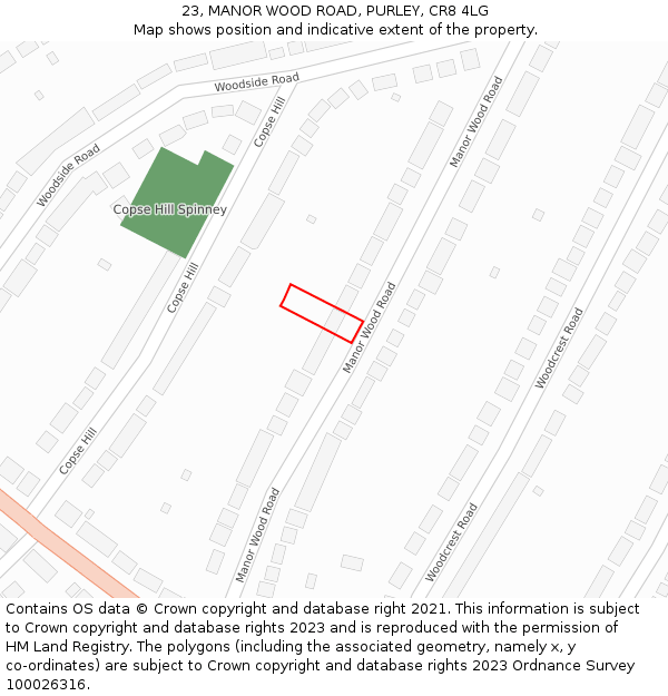 23, MANOR WOOD ROAD, PURLEY, CR8 4LG: Location map and indicative extent of plot