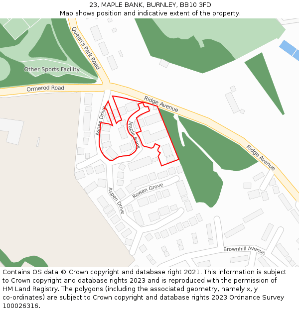 23, MAPLE BANK, BURNLEY, BB10 3FD: Location map and indicative extent of plot