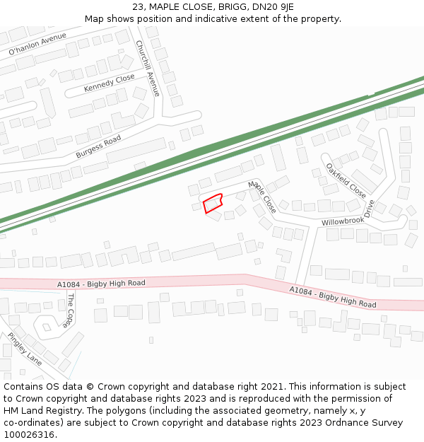 23, MAPLE CLOSE, BRIGG, DN20 9JE: Location map and indicative extent of plot