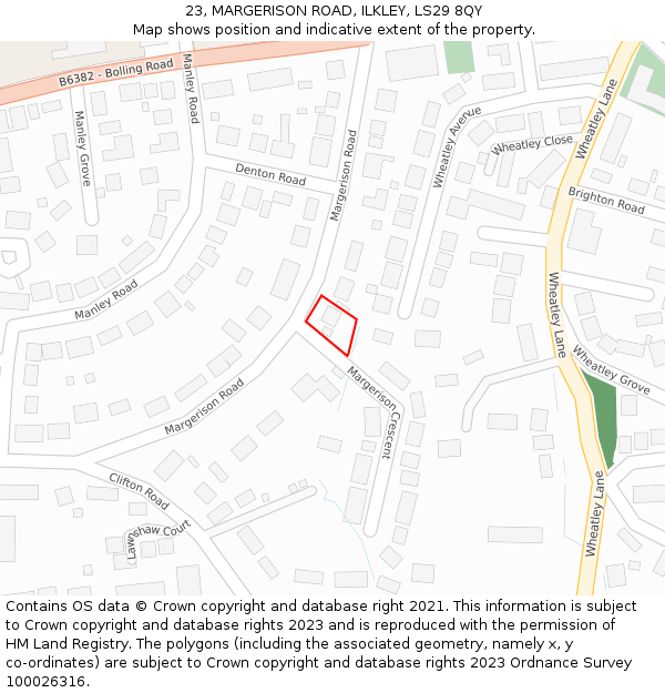 23, MARGERISON ROAD, ILKLEY, LS29 8QY: Location map and indicative extent of plot