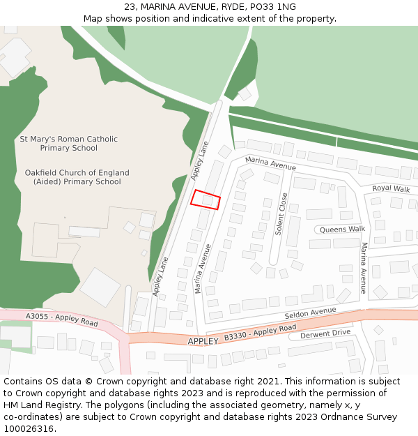 23, MARINA AVENUE, RYDE, PO33 1NG: Location map and indicative extent of plot