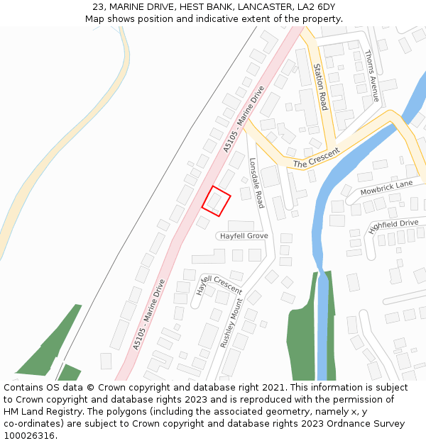 23, MARINE DRIVE, HEST BANK, LANCASTER, LA2 6DY: Location map and indicative extent of plot