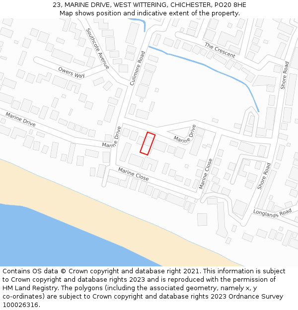 23, MARINE DRIVE, WEST WITTERING, CHICHESTER, PO20 8HE: Location map and indicative extent of plot