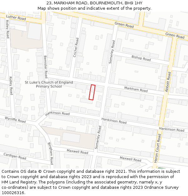 23, MARKHAM ROAD, BOURNEMOUTH, BH9 1HY: Location map and indicative extent of plot