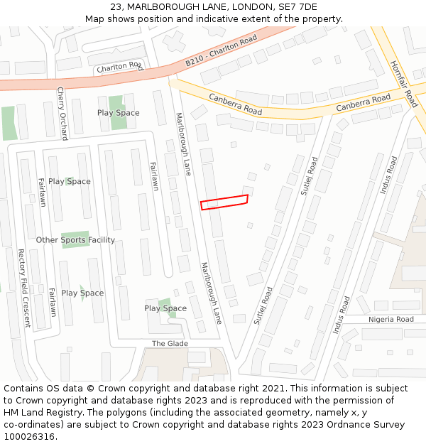 23, MARLBOROUGH LANE, LONDON, SE7 7DE: Location map and indicative extent of plot