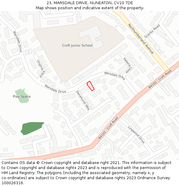 23, MARSDALE DRIVE, NUNEATON, CV10 7DE: Location map and indicative extent of plot