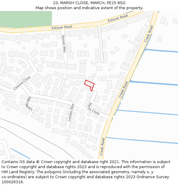 23, MARSH CLOSE, MARCH, PE15 8SG: Location map and indicative extent of plot