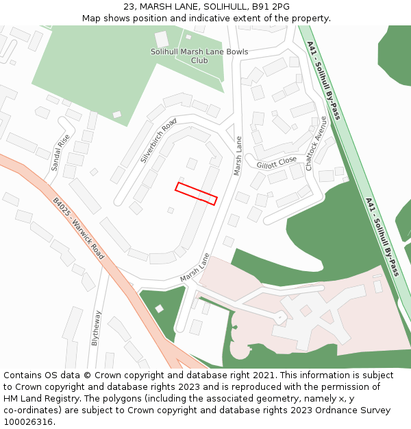 23, MARSH LANE, SOLIHULL, B91 2PG: Location map and indicative extent of plot