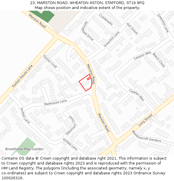 23, MARSTON ROAD, WHEATON ASTON, STAFFORD, ST19 9PQ: Location map and indicative extent of plot