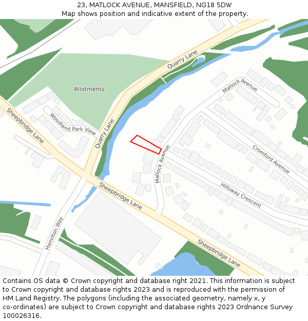 23, MATLOCK AVENUE, MANSFIELD, NG18 5DW: Location map and indicative extent of plot