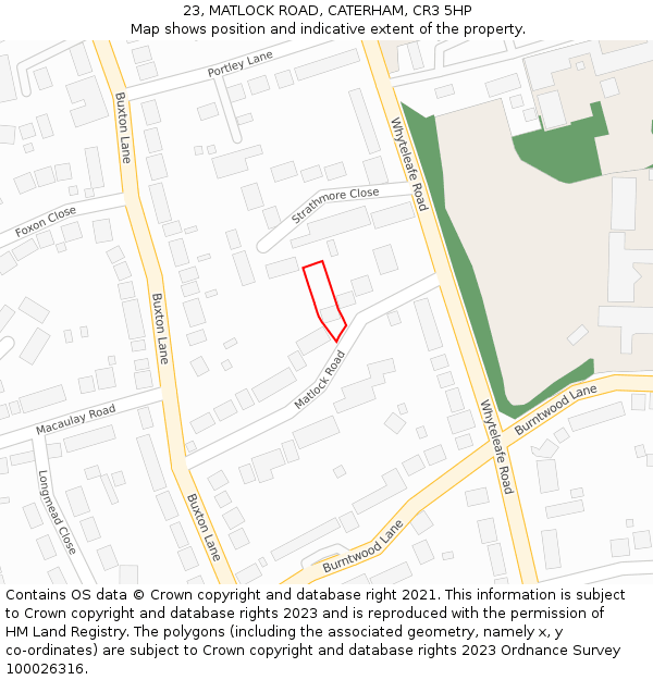 23, MATLOCK ROAD, CATERHAM, CR3 5HP: Location map and indicative extent of plot