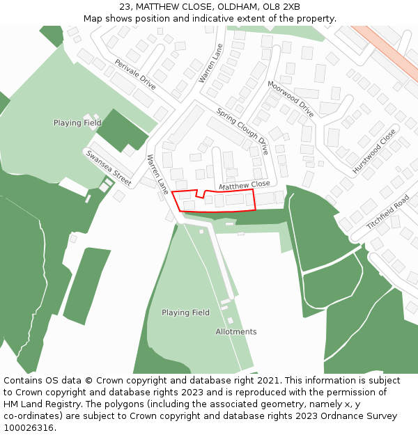 23, MATTHEW CLOSE, OLDHAM, OL8 2XB: Location map and indicative extent of plot