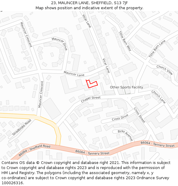 23, MAUNCER LANE, SHEFFIELD, S13 7JF: Location map and indicative extent of plot