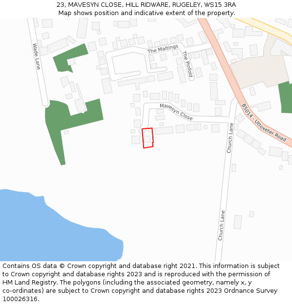 23, MAVESYN CLOSE, HILL RIDWARE, RUGELEY, WS15 3RA: Location map and indicative extent of plot