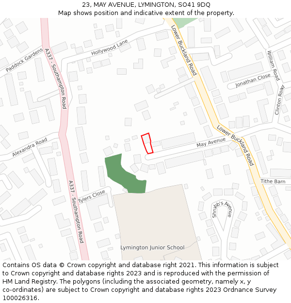 23, MAY AVENUE, LYMINGTON, SO41 9DQ: Location map and indicative extent of plot