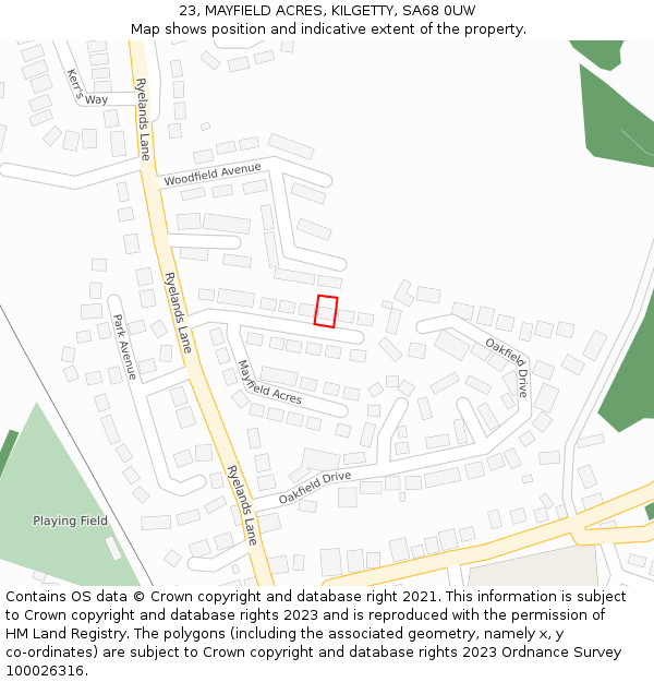 23, MAYFIELD ACRES, KILGETTY, SA68 0UW: Location map and indicative extent of plot