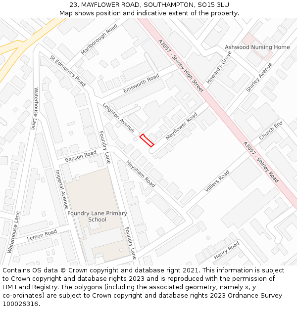 23, MAYFLOWER ROAD, SOUTHAMPTON, SO15 3LU: Location map and indicative extent of plot