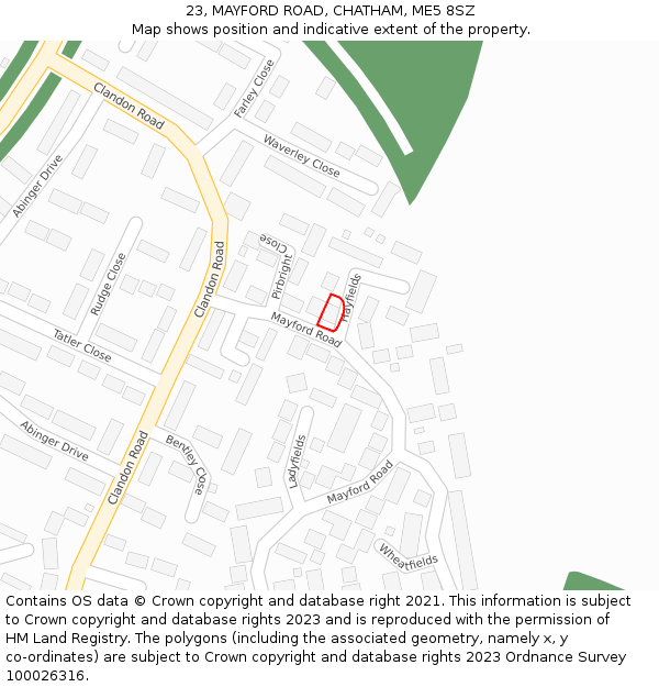 23, MAYFORD ROAD, CHATHAM, ME5 8SZ: Location map and indicative extent of plot