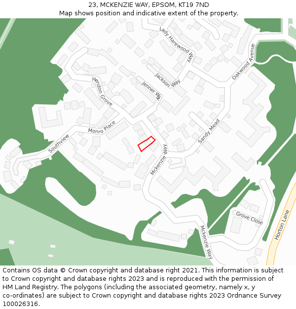 23, MCKENZIE WAY, EPSOM, KT19 7ND: Location map and indicative extent of plot