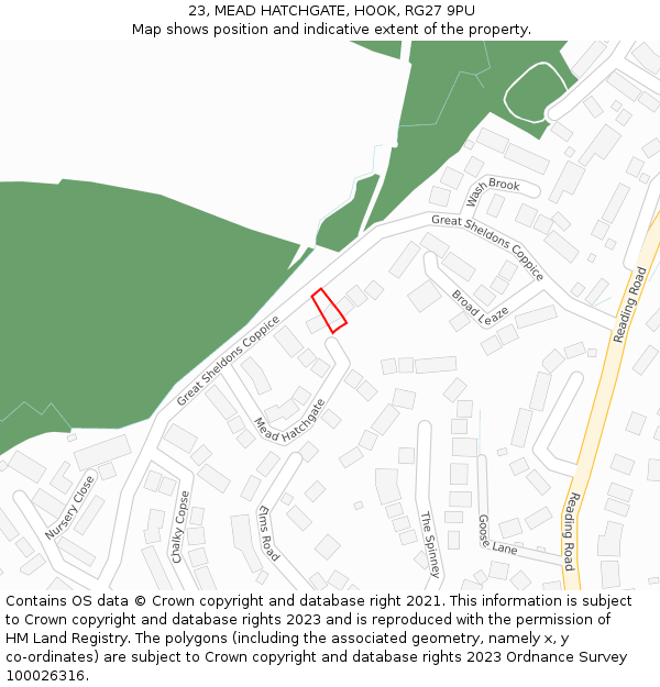 23, MEAD HATCHGATE, HOOK, RG27 9PU: Location map and indicative extent of plot