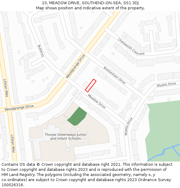 23, MEADOW DRIVE, SOUTHEND-ON-SEA, SS1 3DJ: Location map and indicative extent of plot