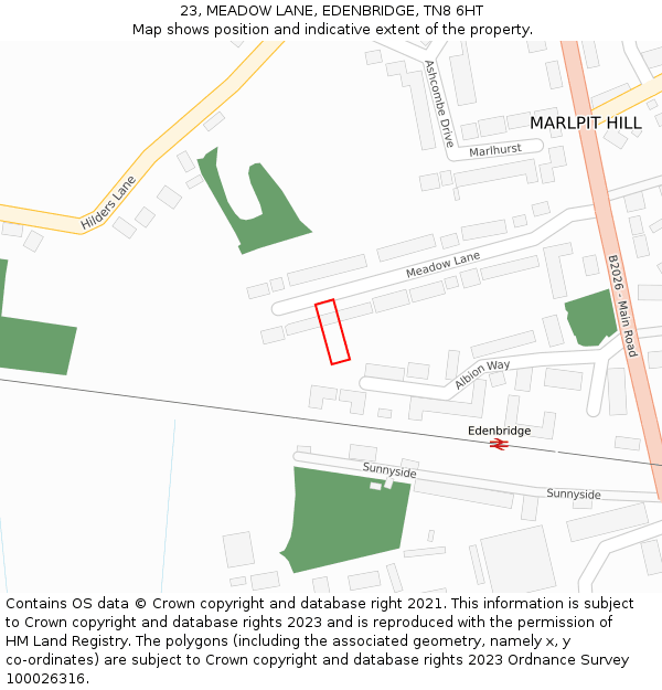 23, MEADOW LANE, EDENBRIDGE, TN8 6HT: Location map and indicative extent of plot