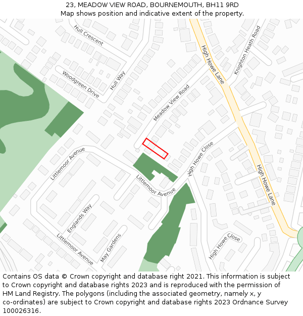 23, MEADOW VIEW ROAD, BOURNEMOUTH, BH11 9RD: Location map and indicative extent of plot