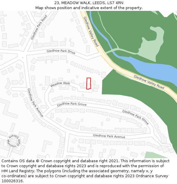 23, MEADOW WALK, LEEDS, LS7 4RN: Location map and indicative extent of plot