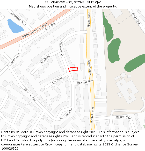 23, MEADOW WAY, STONE, ST15 0JW: Location map and indicative extent of plot