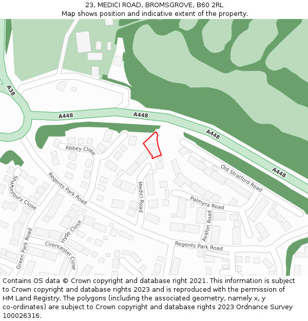 23, MEDICI ROAD, BROMSGROVE, B60 2RL: Location map and indicative extent of plot