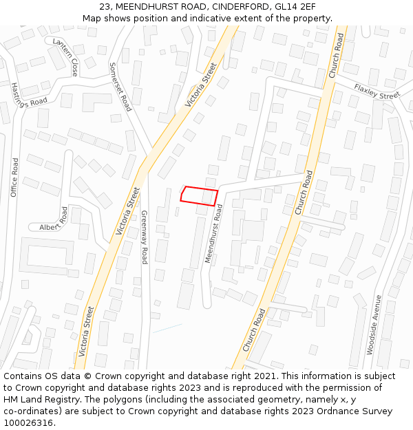 23, MEENDHURST ROAD, CINDERFORD, GL14 2EF: Location map and indicative extent of plot