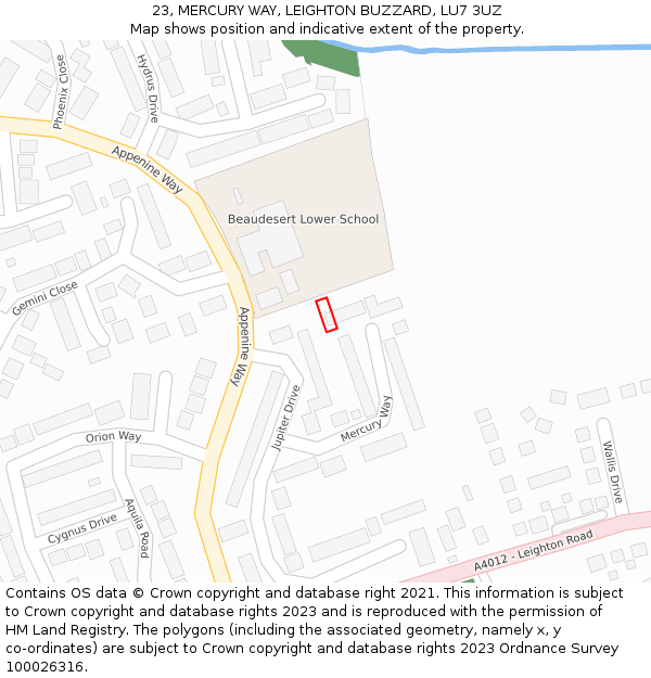 23, MERCURY WAY, LEIGHTON BUZZARD, LU7 3UZ: Location map and indicative extent of plot