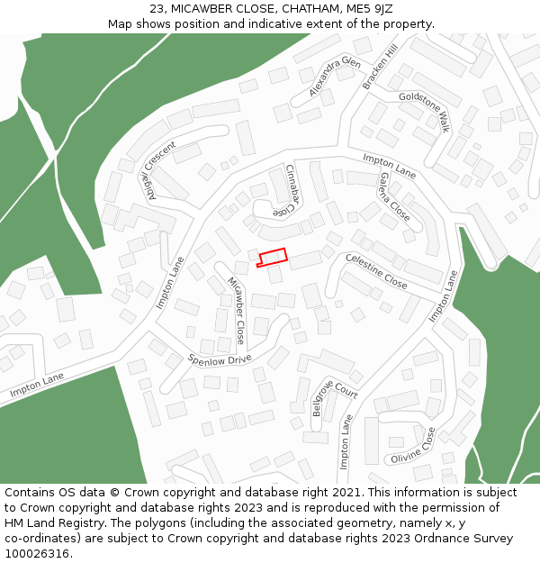 23, MICAWBER CLOSE, CHATHAM, ME5 9JZ: Location map and indicative extent of plot