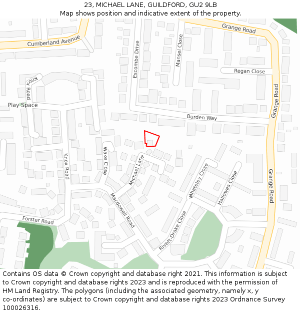 23, MICHAEL LANE, GUILDFORD, GU2 9LB: Location map and indicative extent of plot