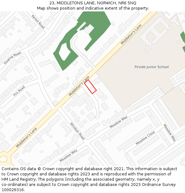 23, MIDDLETONS LANE, NORWICH, NR6 5NQ: Location map and indicative extent of plot