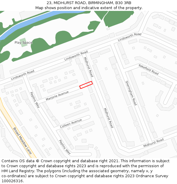23, MIDHURST ROAD, BIRMINGHAM, B30 3RB: Location map and indicative extent of plot